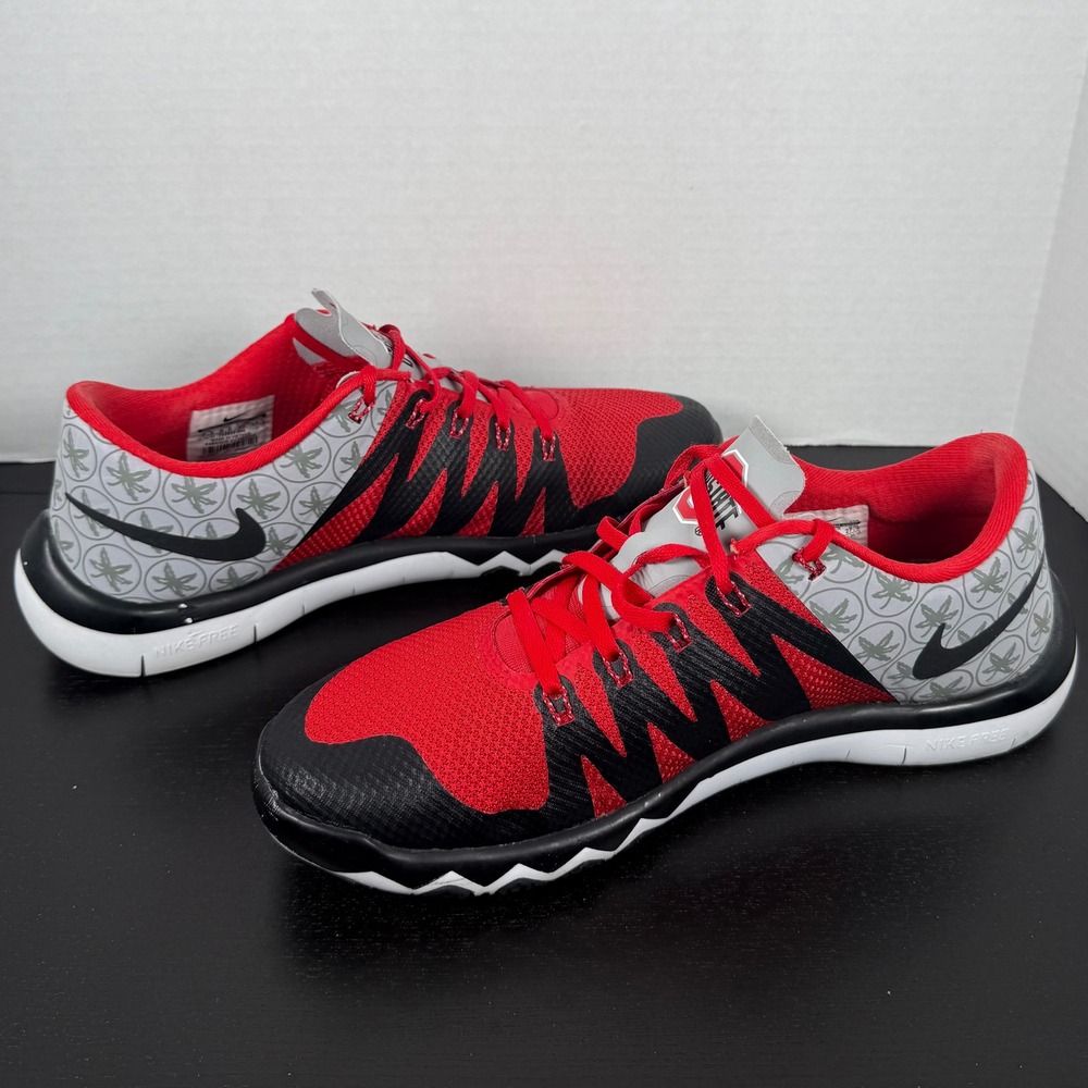 Nike Mens Size 9.5 Ohio State Buckeyes Free Trainer 5.0 V6 Shoes 723939-006